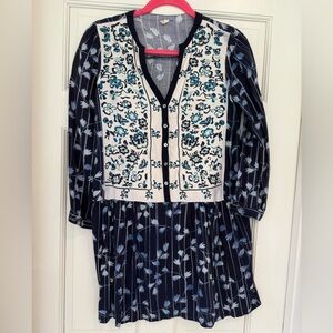 Floral Embroidered Navy Dress